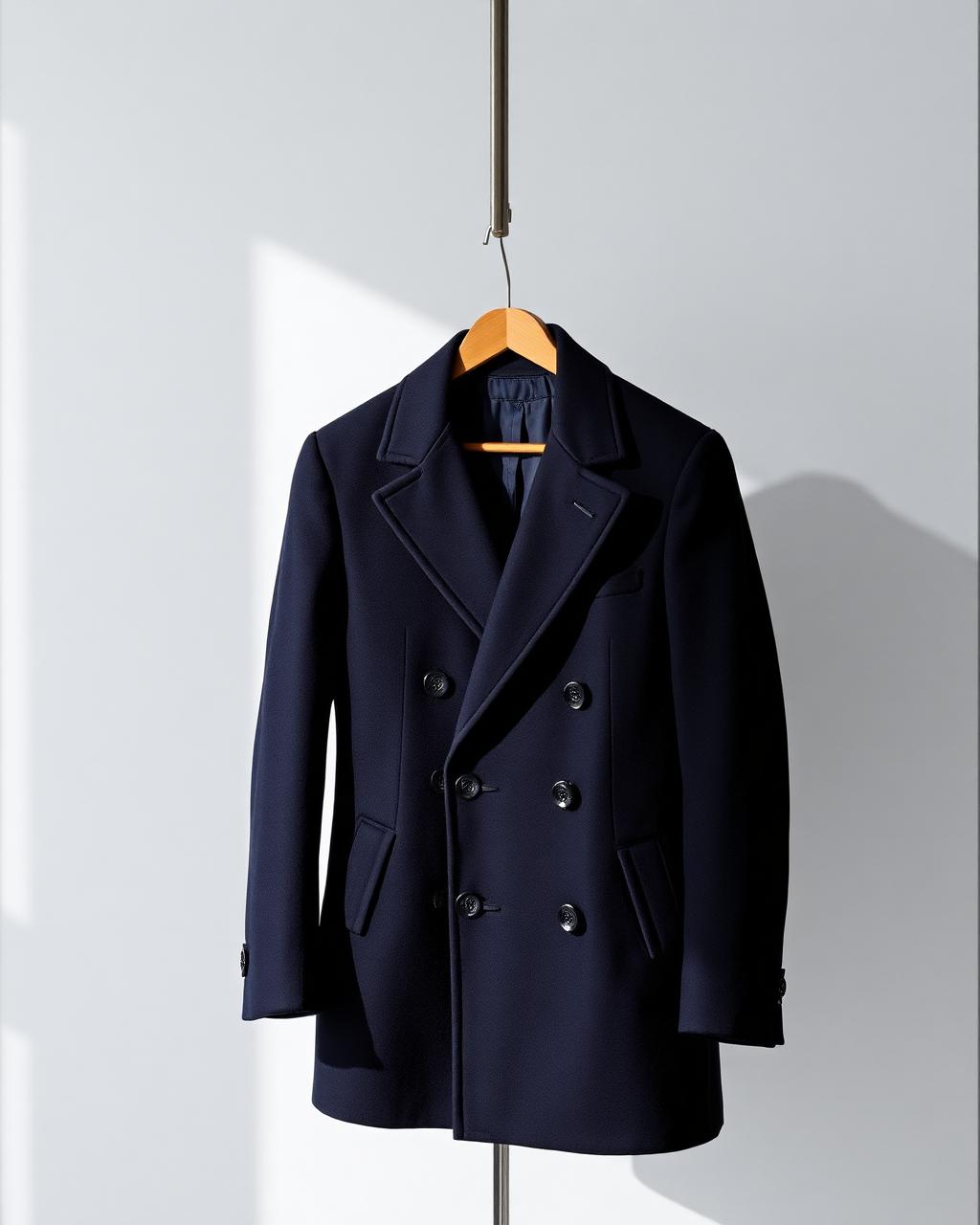 Cappotto doppiopetto blu notte — 100% lana vergine doppiata