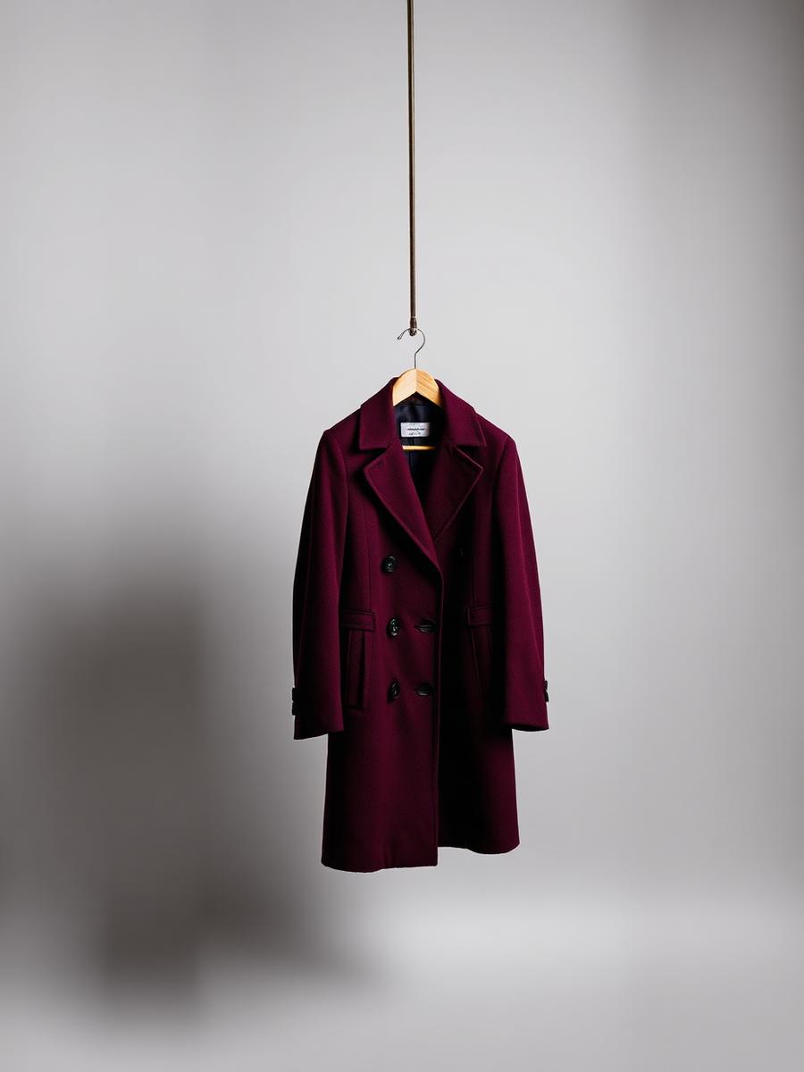 Cappotto oversize bordeaux — 90% lana rigenerata, 10% nylon