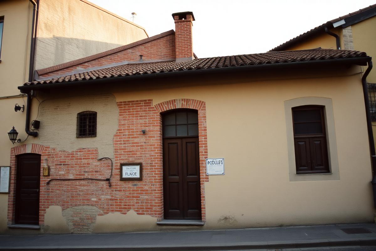 Esterno di un laboratorio tessile a Prato in luce pomeridiana